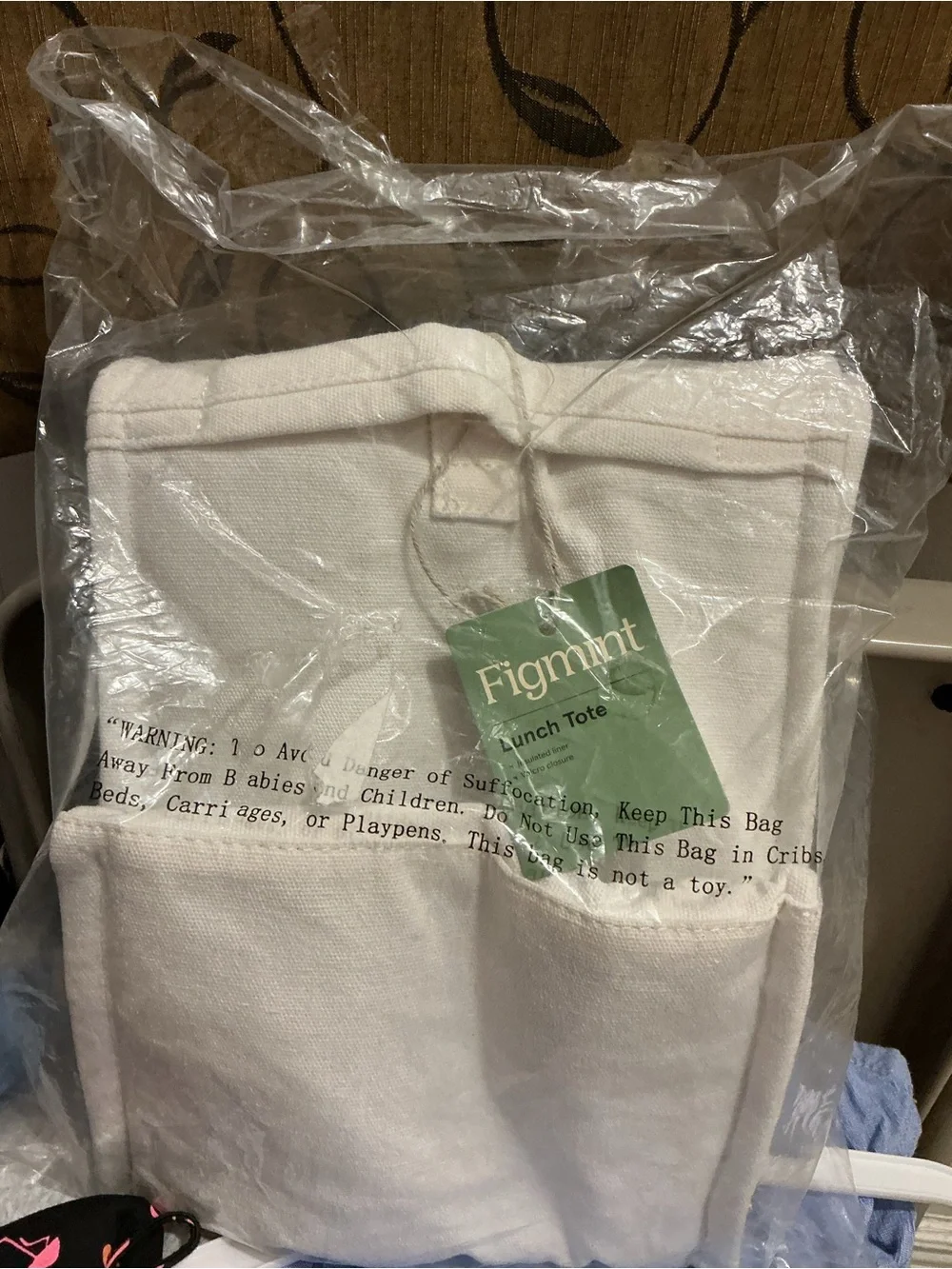 Mint Canvas Lunch Tote in Cream with Green Tag